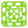 Green Granny Square icon representing the Community Stitcher maker badge achievement in The Stitch XP, awarded for creating new posts and sparking conversation.