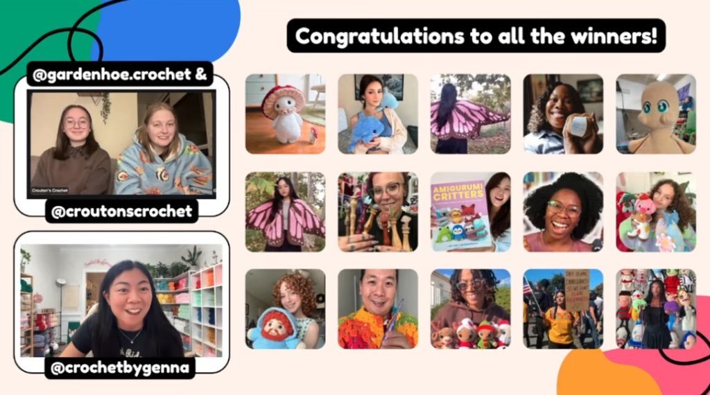 A screenshot of the 2025 Yarnie Award Winners. Including Sammi for Yarn Over Hook.