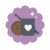 Purple scalloped maker milestone badge featuring a crocheted soap sack with a white heart, a brown ball of yarn, a crochet hook, and small sparkle accents, representing the Summer Stash Bash “Kindness in Every Stitch” achievement.