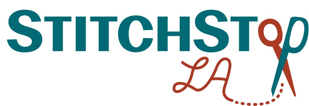 StitchSpace LA logo with teal and red lettering on a white background